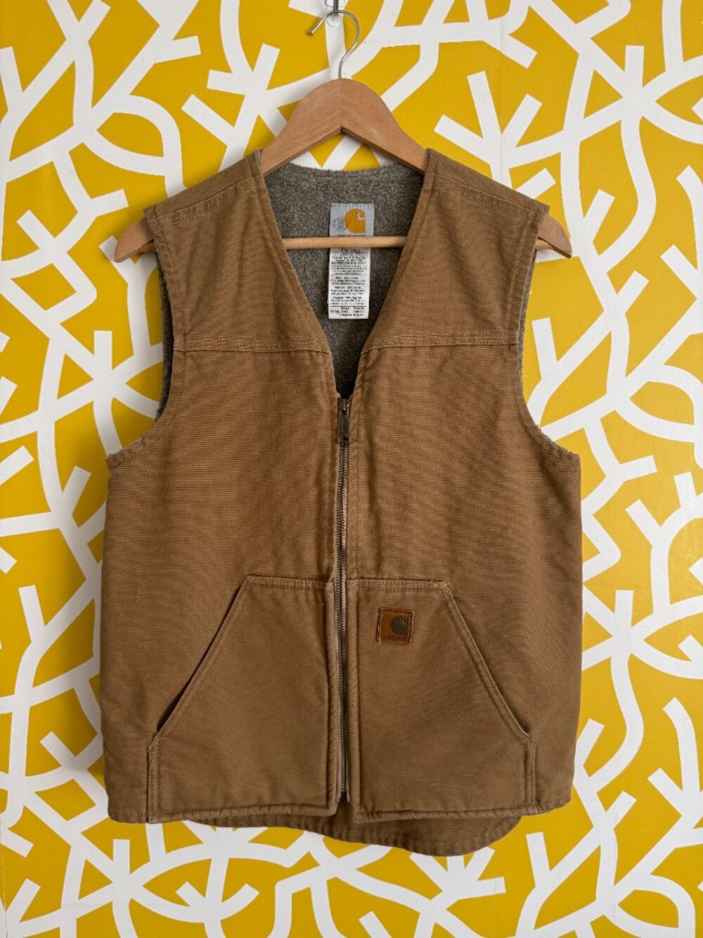 Rare find: Carhartt Tan V-Neck Fleece-Lined Zip Vest - Small